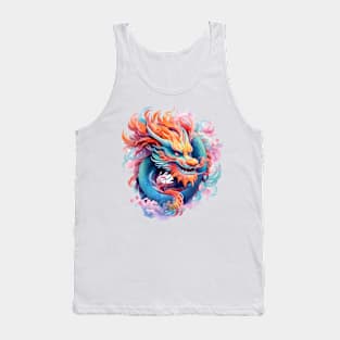 Colorful Oriental Dragon Watercolor Tank Top